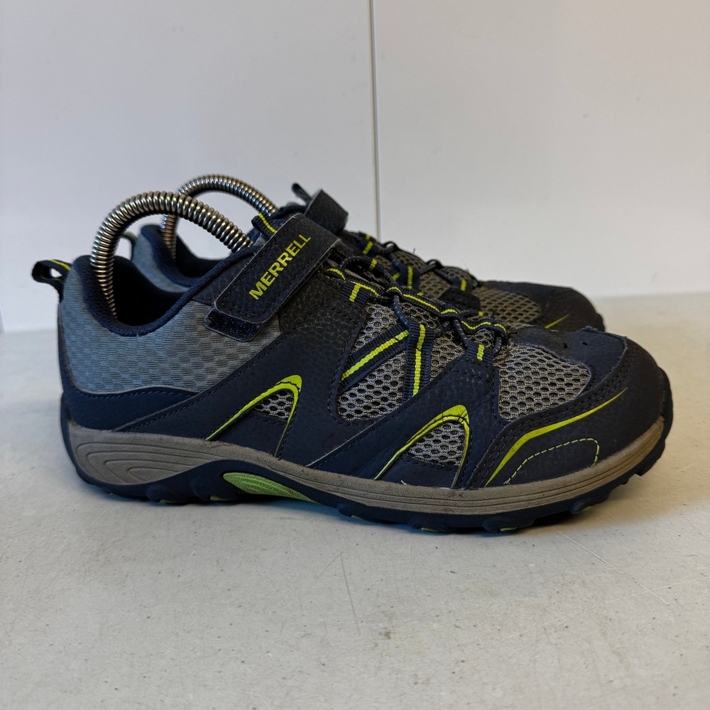 Merrell MK261237 Kids Hiking Shoes Navy Grey Lime Green Trail Sneakers Size 6M